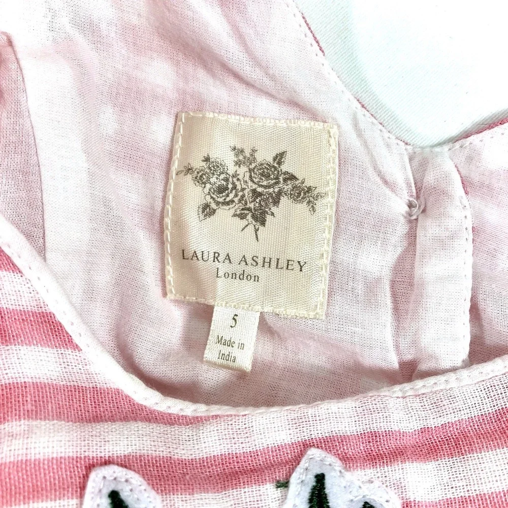 Laura Ashley Dress Pink Gingham Floral Poppy Ruffle‎ Cotton Girls Size 5